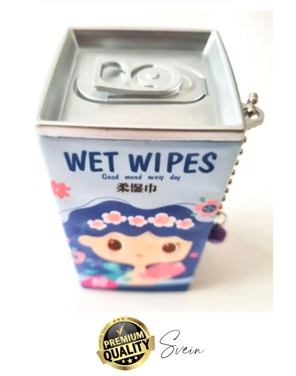 Özel Üretim 2 Adet Teneke Kutu Görünümlü Islak Mendil Anahtarlık Çocuk Figürlü Mini Cep Çanta Uyumlu