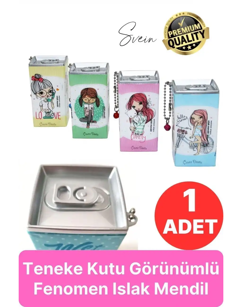 Özel Üretim Teneke Kutu Şekil Görünümlü Islak Mendil Anahtarlık Çocuk Figürlü Mini Cep Çanta Uyumlu