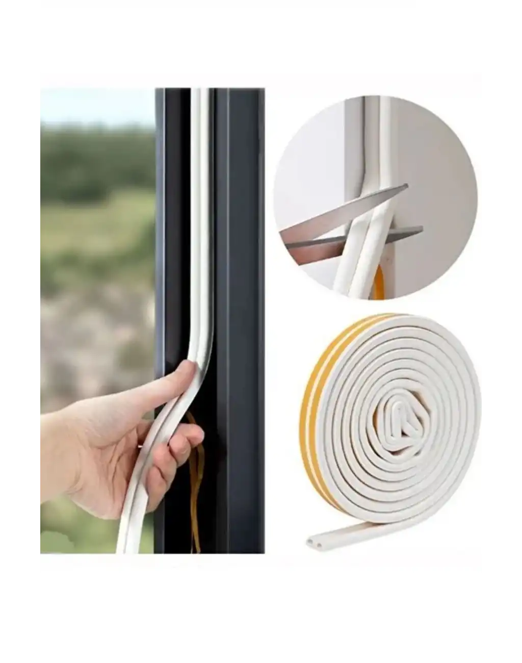 6 Metre Beyaz Pvc Doğrama Kapı Pencere Soğuk Geçirmez Sızdırmaz İzolasyon Fitil Yapışkanlı 3x2=6 mt