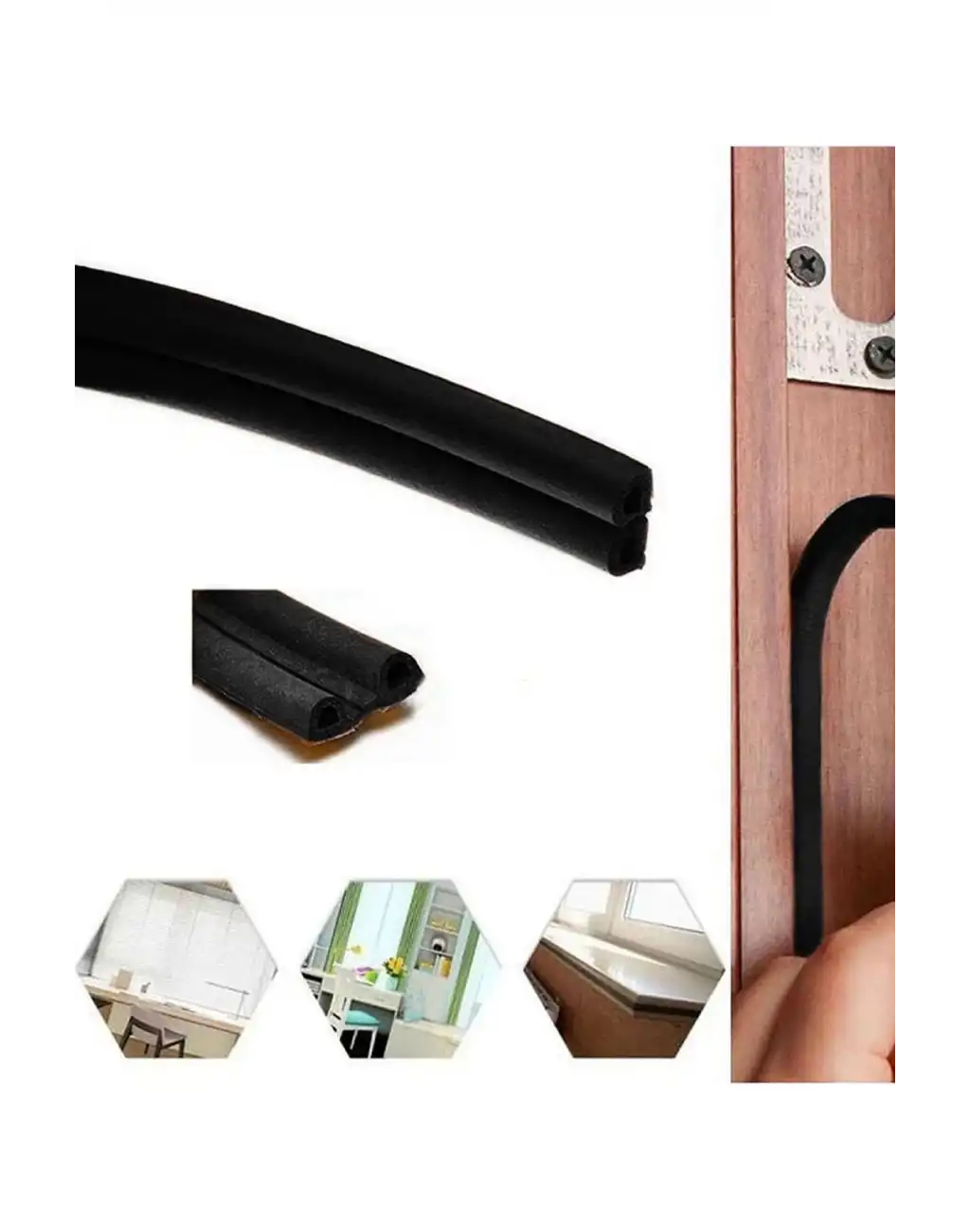 2 Metre Siyah Pvc Doğrama Kapı Pencere Soğuk Geçirmez Sızdırmaz İzolasyon Fitil Yapışkanlı 1x2=2 mt