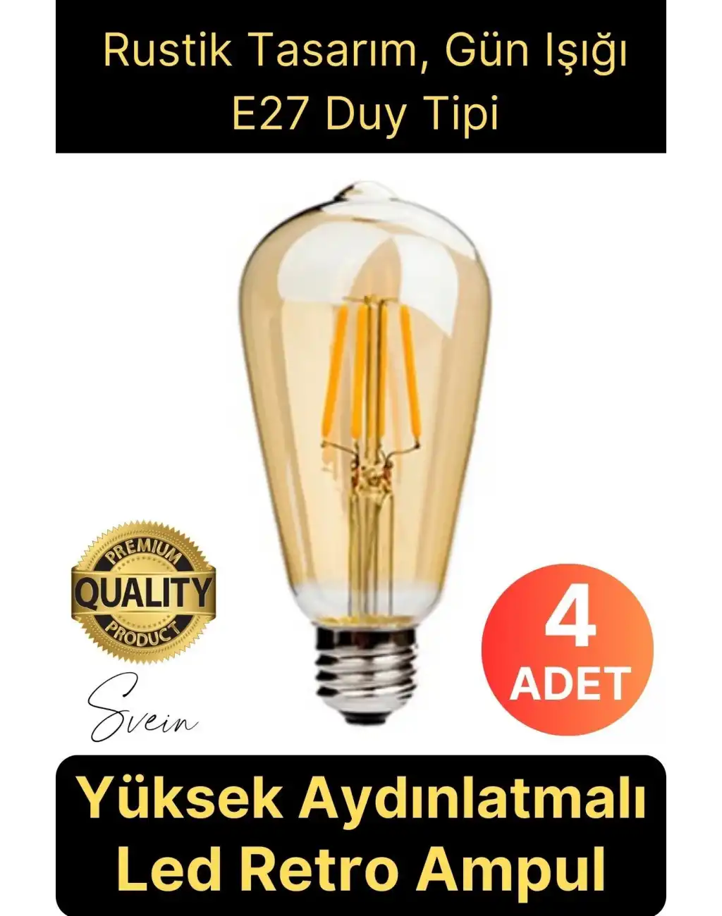 Cata 4 Adet Vintage Spiral Filament Rustik Retro Akkor LED Ampul Yüksek Işıklandırma Lamba Gün Işığı E27