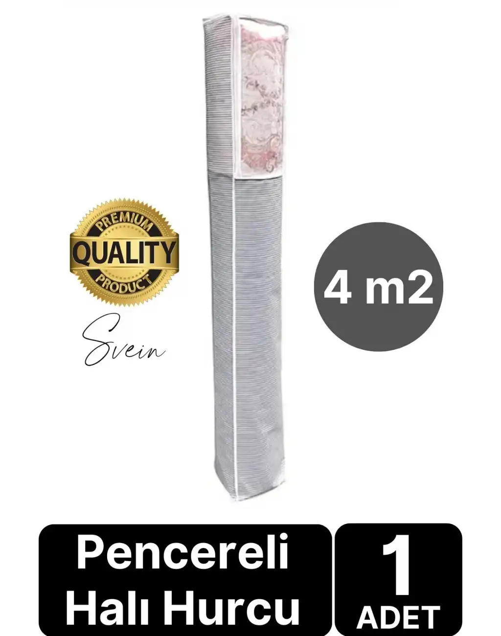 Halı Kılıfı Poşeti Çuvalı Kabı PVC Pencereli Hurcu Hunç Çizgili Model Saklama Organizeri 4 M2