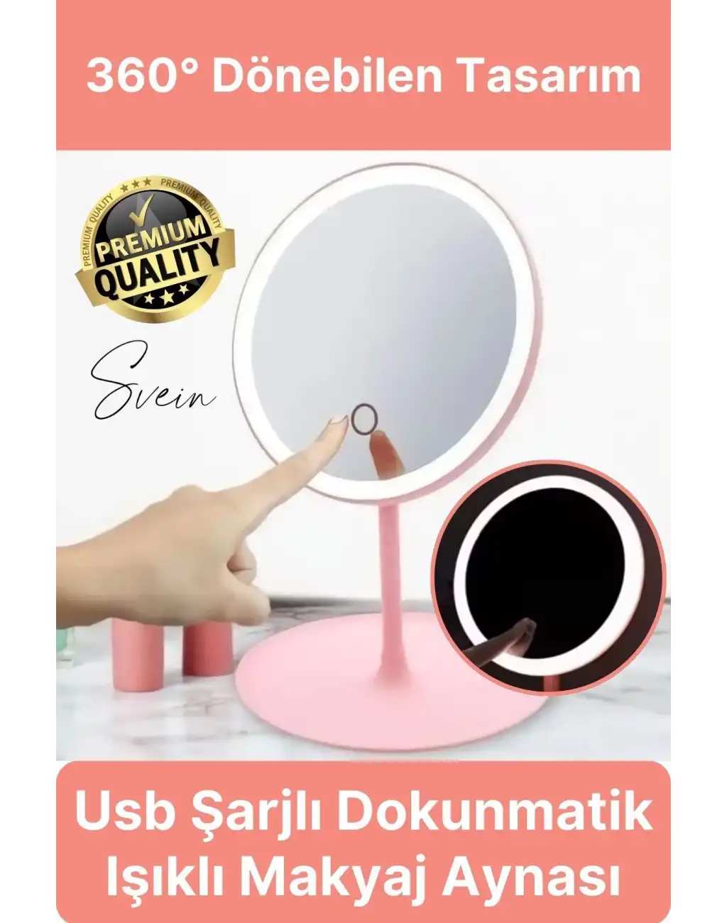 Dokunmatik Katlanabilir Taşınabilir Kablosuz LED Işıklı Makyaj Aynası 360° Döner USB Şarj Edilebilir