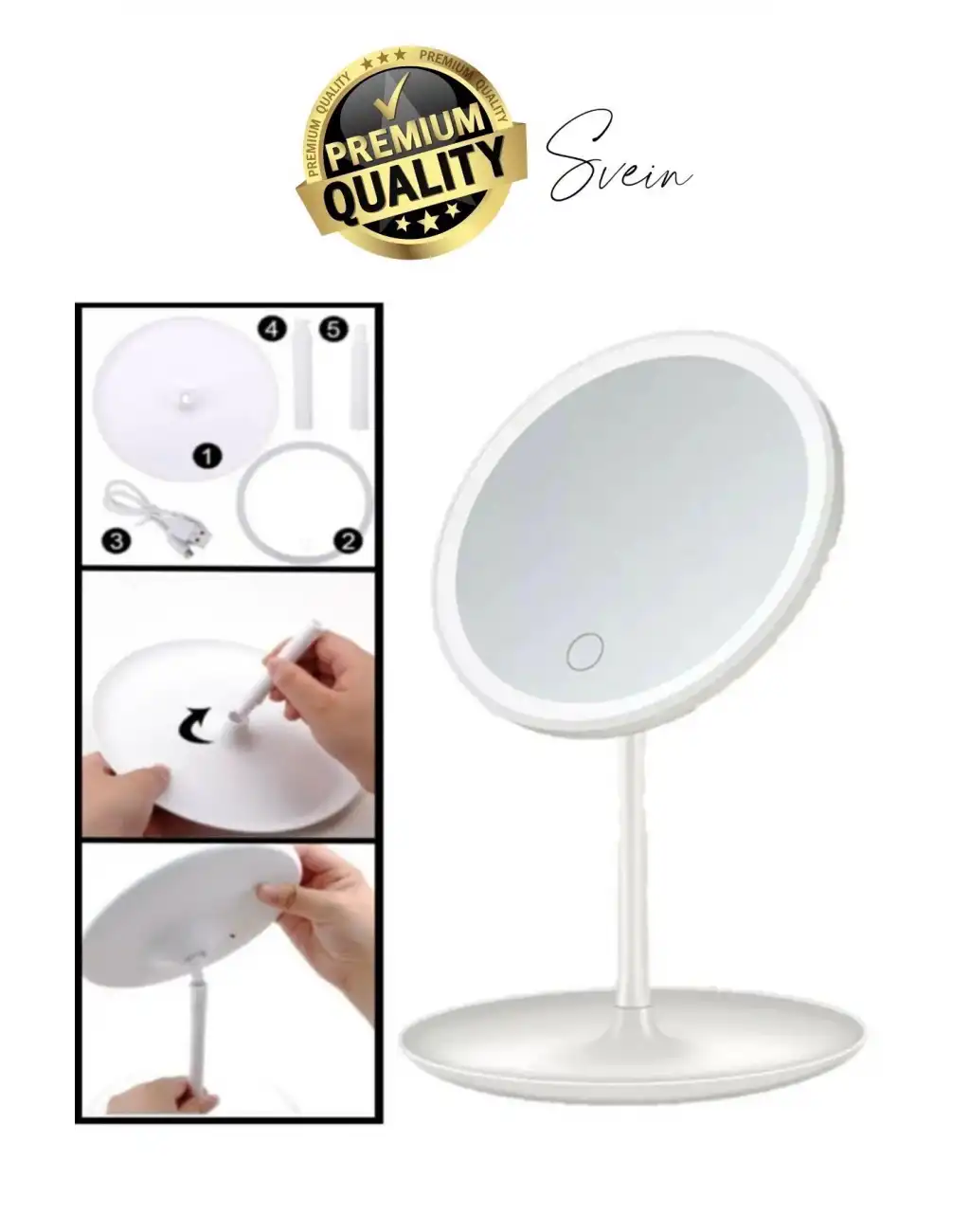 Dokunmatik Katlanabilir Taşınabilir Kablosuz LED Işıklı Makyaj Aynası 360° Döner USB Şarj Edilebilir