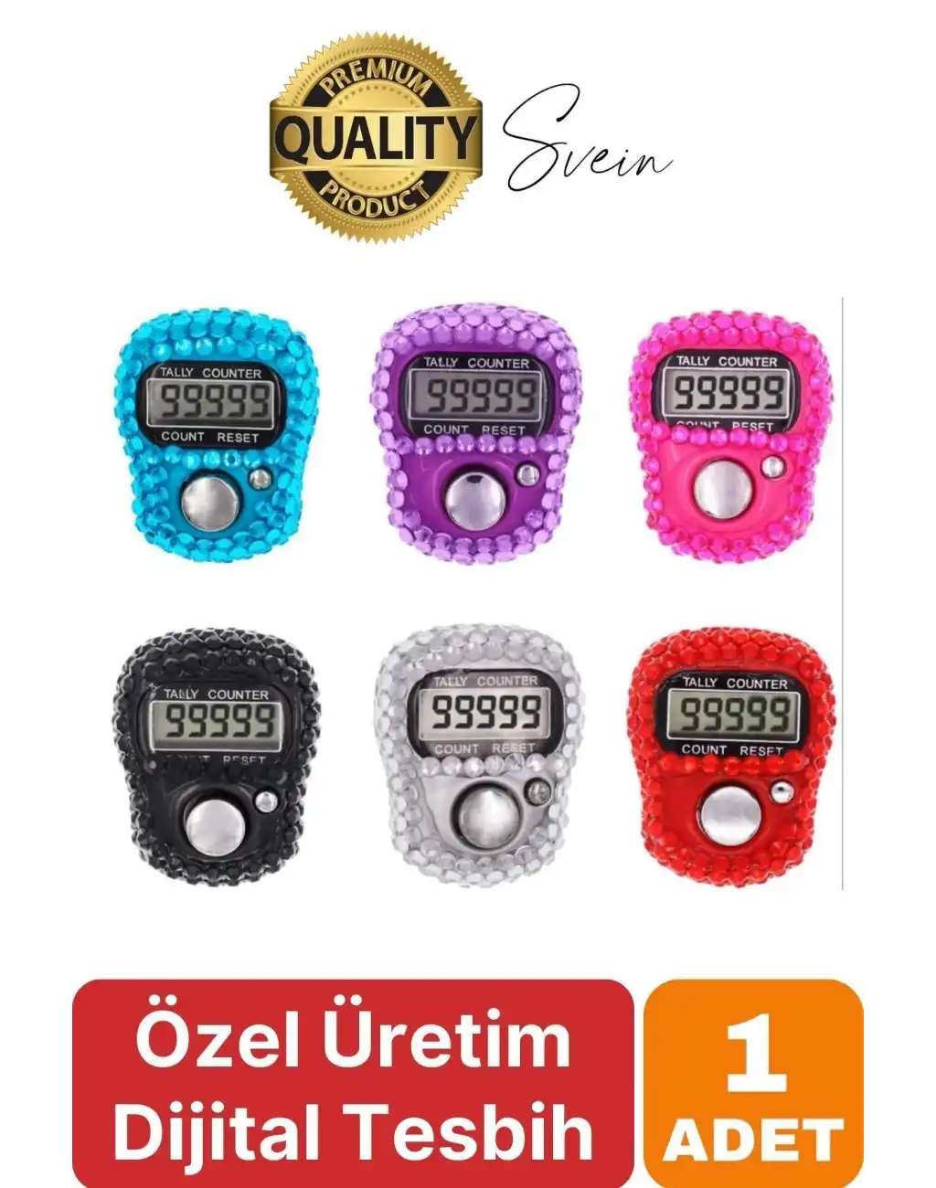 Özel Üretim Parmak Taşınabilir Sayacı Pusula İslami Tesbih Yüzük Boncuk Taşlı Dijital LED Zikirmatik