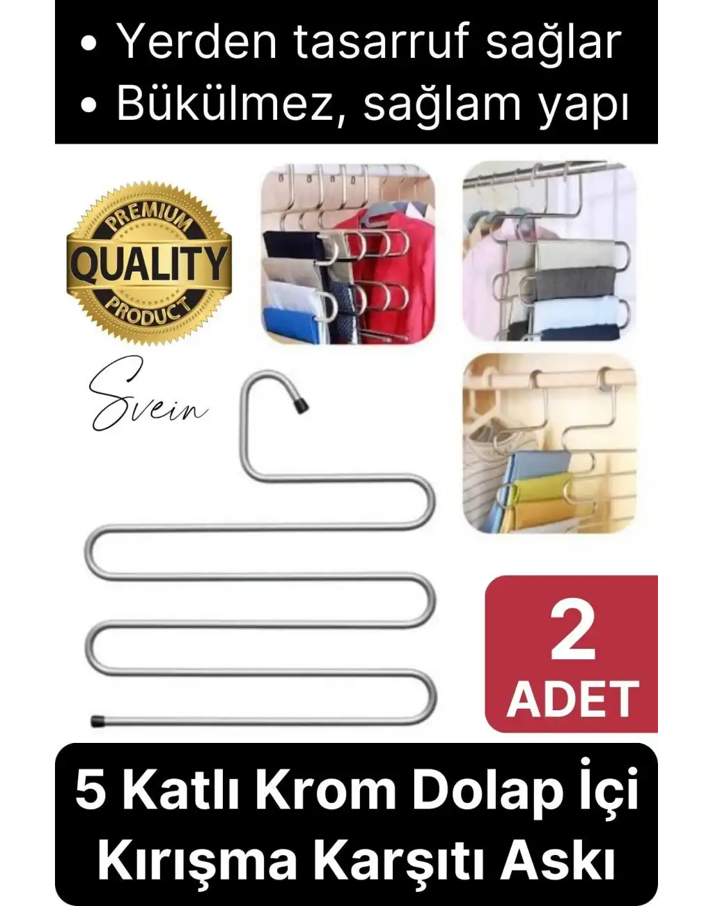 2 Adet Metal Dolap İçi Krom Pantolon Pantolon Akıllı Askılık 5li Taşır Çoklu Katlı Kırışma Karşıtı