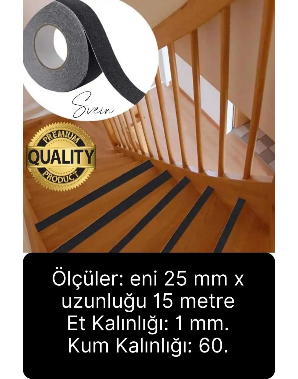 Premium 2 Adet 25mm x 15mt Siyah Kaydırmaz Bant Yapışkanlı Merdiven Basamak Zemin Güçlü Tutunabilen