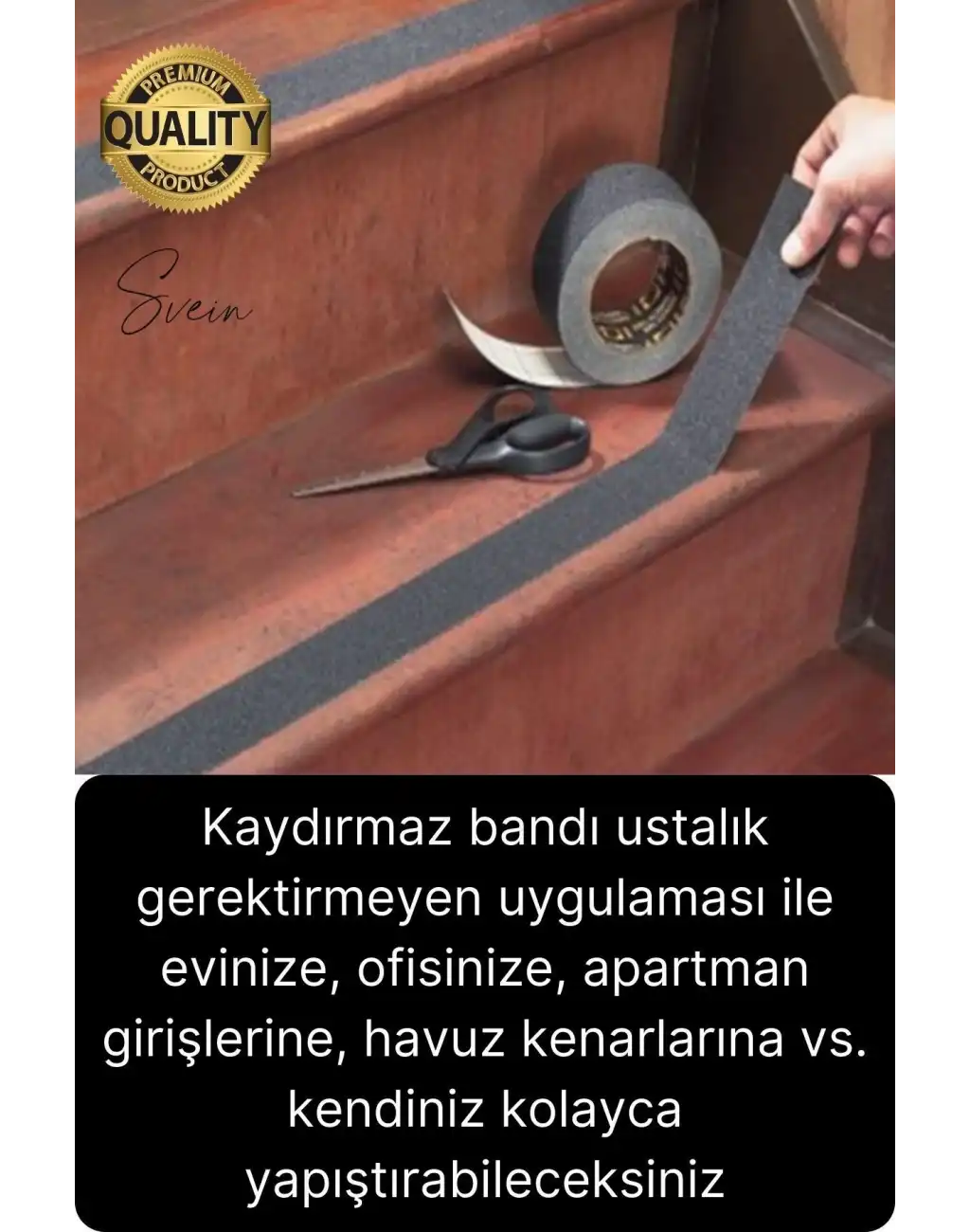 Premium 25mm x 15mt Siyah Kaydırmaz Bant Yapışkanlı Merdiven Basamak Zemin Güçlü Tutunabilen Halı