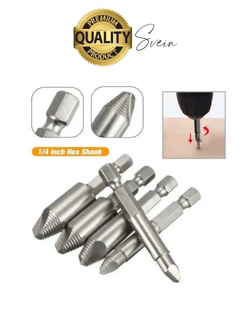 4lü Paslanmaz Çelik Hasarlı Bozuk Kırık Dübel Vida Sökücü Set Kutulu Çivi Çıkarıcı Matkap Uç