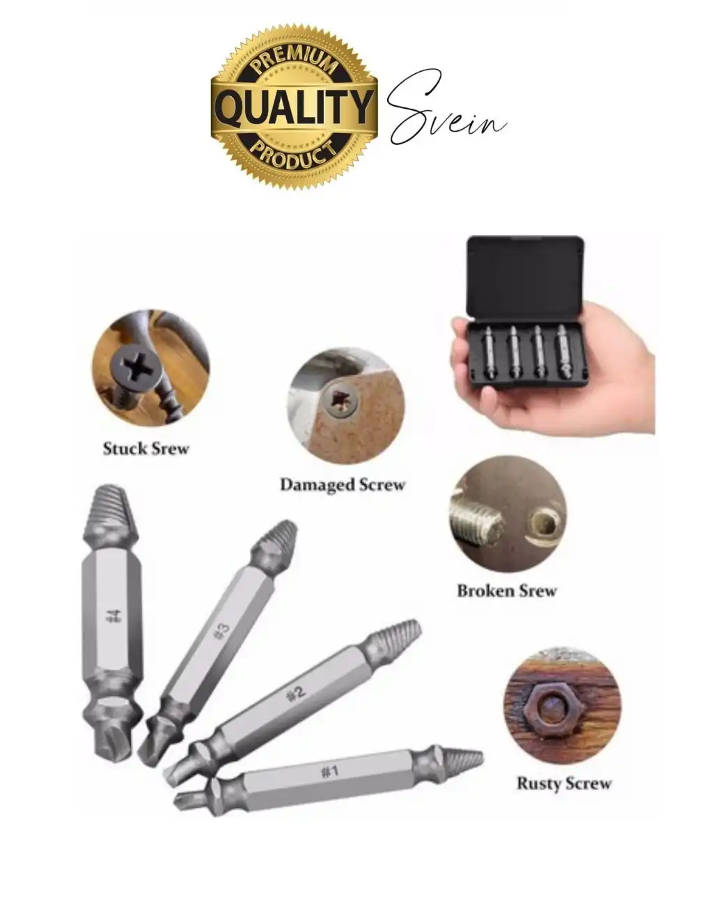 4lü Paslanmaz Çelik Hasarlı Bozuk Kırık Dübel Vida Sökücü Set Kutulu Çivi Çıkarıcı Matkap Uç