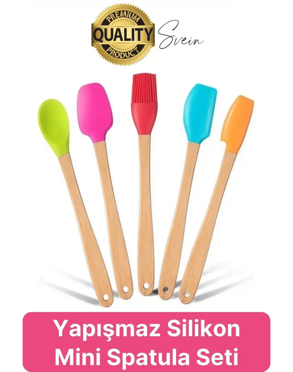 Mini Spatula Kaşık Fırça Setleri Yapışmaz Silikon Tencere Ahşap Saplı Renkli Pişirme Mutfak Araçları