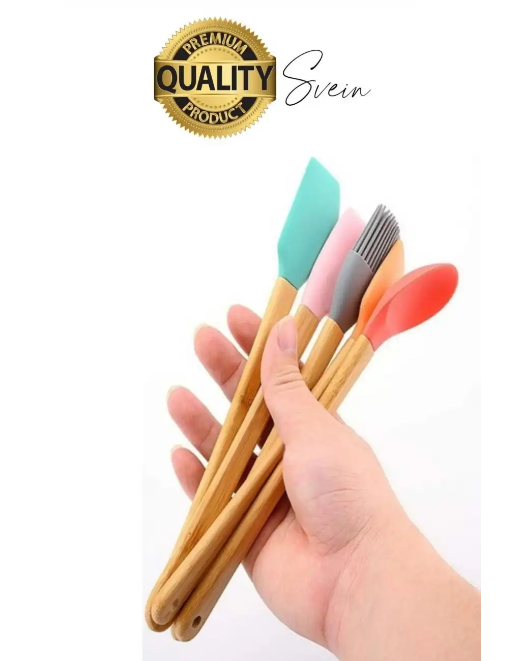 Mini Spatula Kaşık Fırça Setleri Yapışmaz Silikon Tencere Ahşap Saplı Renkli Pişirme Mutfak Araçları