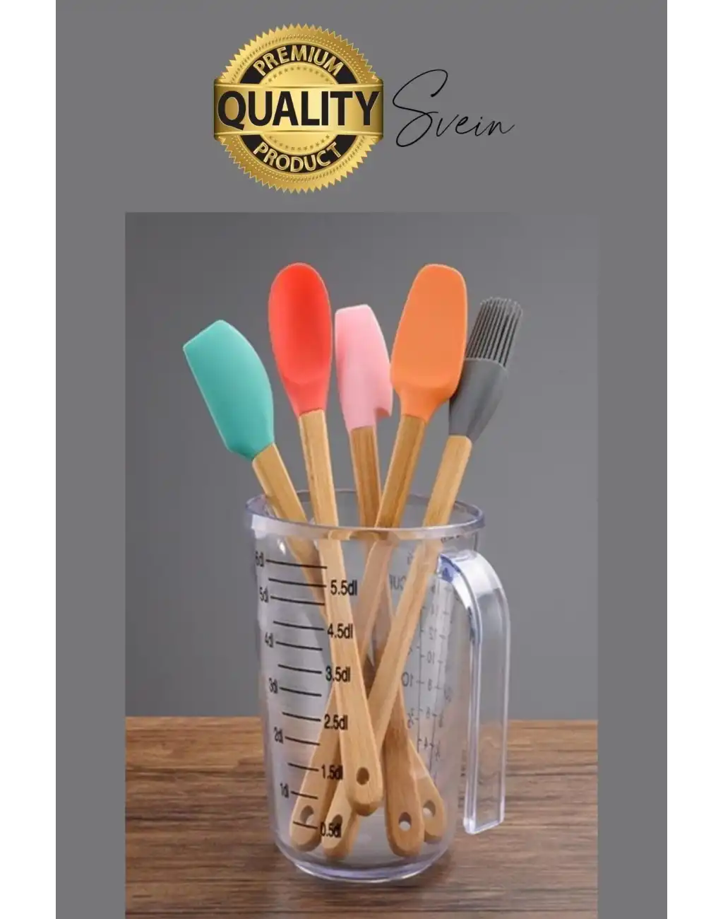 Mini Spatula Kaşık Fırça Setleri Yapışmaz Silikon Tencere Ahşap Saplı Renkli Pişirme Mutfak Araçları