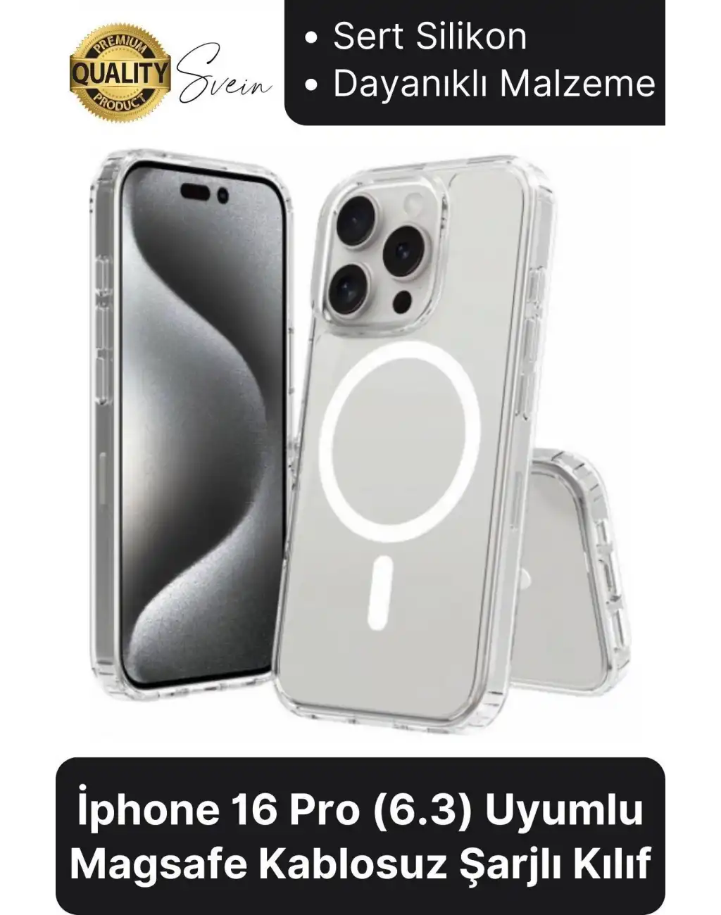 Premium Apple İphone 16 Pro 6.3 inç Uyumlu Kablosuz Şarj Destekli Sert Silikon Şeffaf Kılıf Magsafe