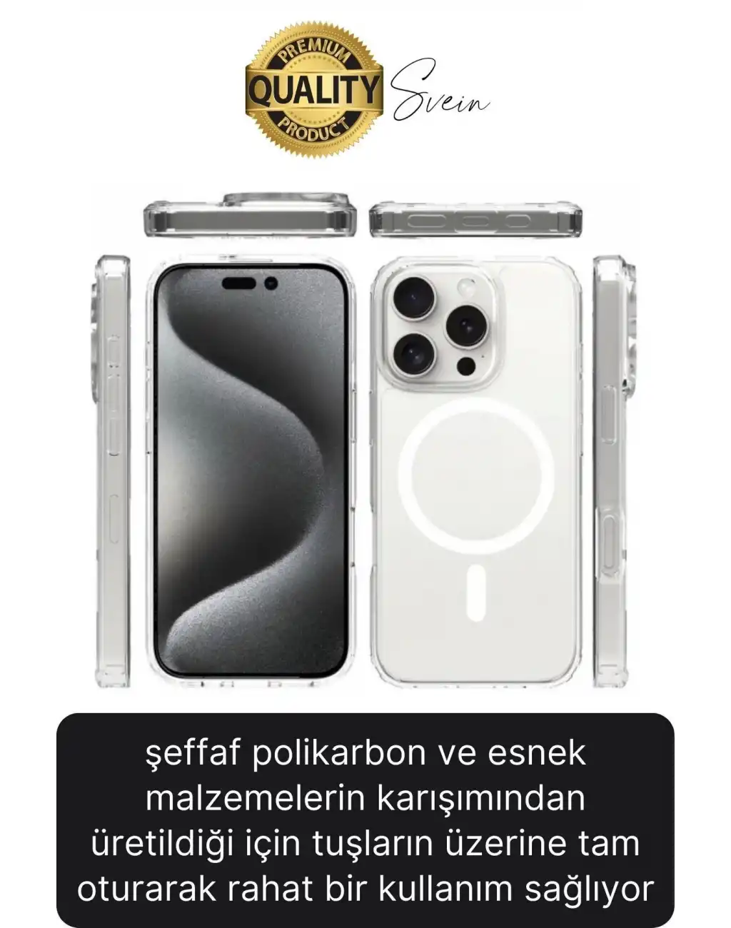 Premium Apple İphone 16 Pro 6.3 inç Uyumlu Kablosuz Şarj Destekli Sert Silikon Şeffaf Kılıf Magsafe