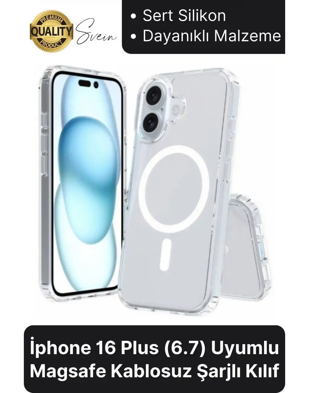 Premium Apple İphone 16 Plus 6.7 inç Uyumlu Kablosuz Şarj Destekli Sert Silikon Şeffaf Kılıf Magsafe