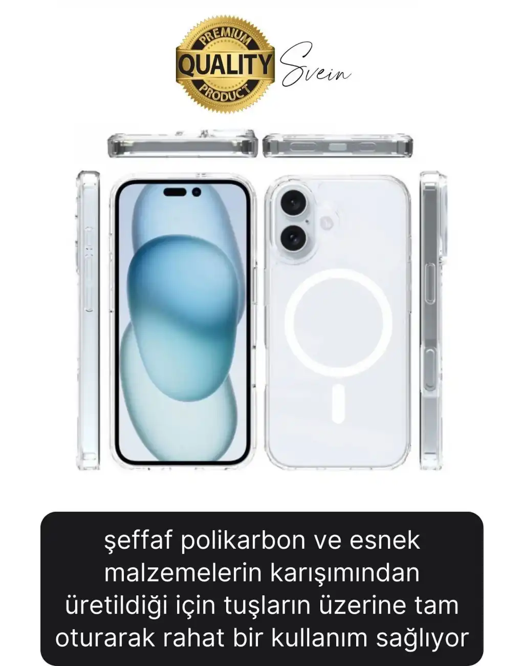 Premium Apple İphone 16 Plus 6.7 inç Uyumlu Kablosuz Şarj Destekli Sert Silikon Şeffaf Kılıf Magsafe