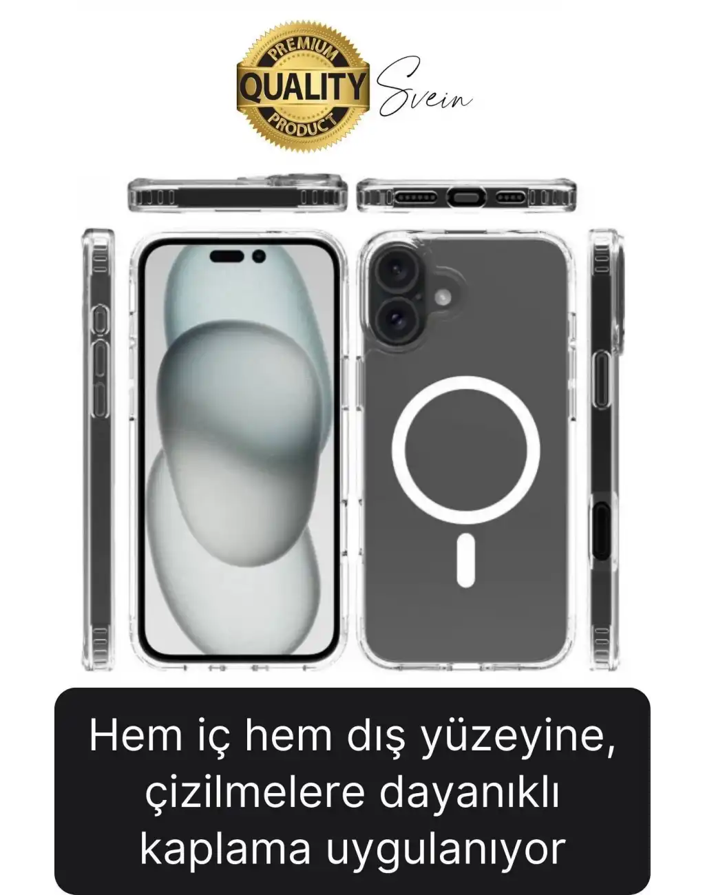 Premium Apple İphone 16 Plus 6.7 inç Uyumlu Kablosuz Şarj Destekli Sert Silikon Şeffaf Kılıf Magsafe