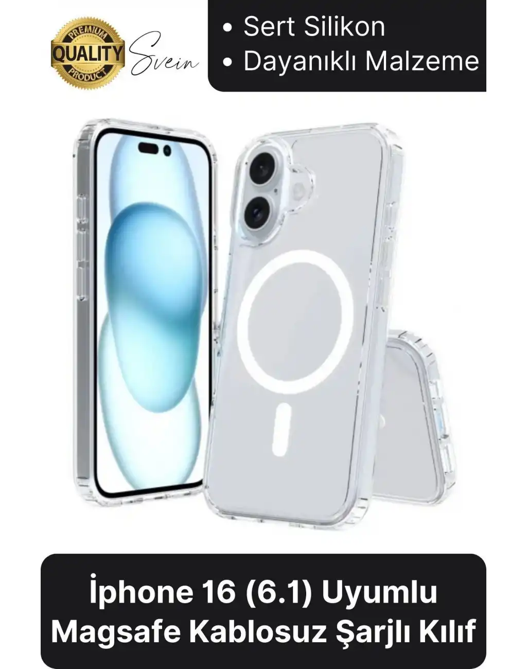 Premium Apple İphone 16 6.1 inç Uyumlu Kablosuz Şarj Destekli Sert Silikon Şeffaf Kılıf Magsafe
