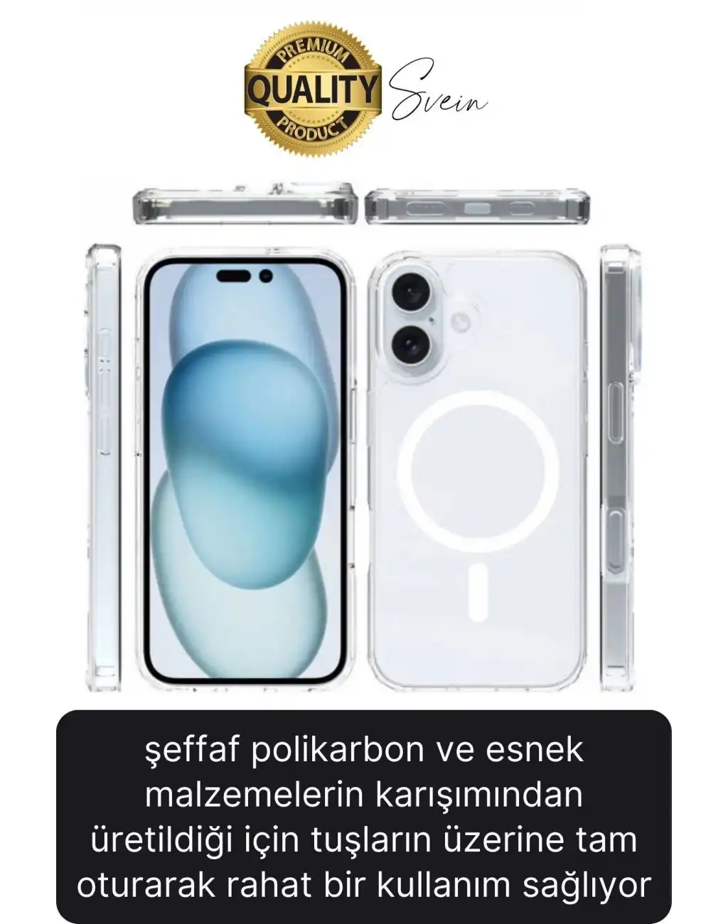 Premium Apple İphone 16 6.1 inç Uyumlu Kablosuz Şarj Destekli Sert Silikon Şeffaf Kılıf Magsafe