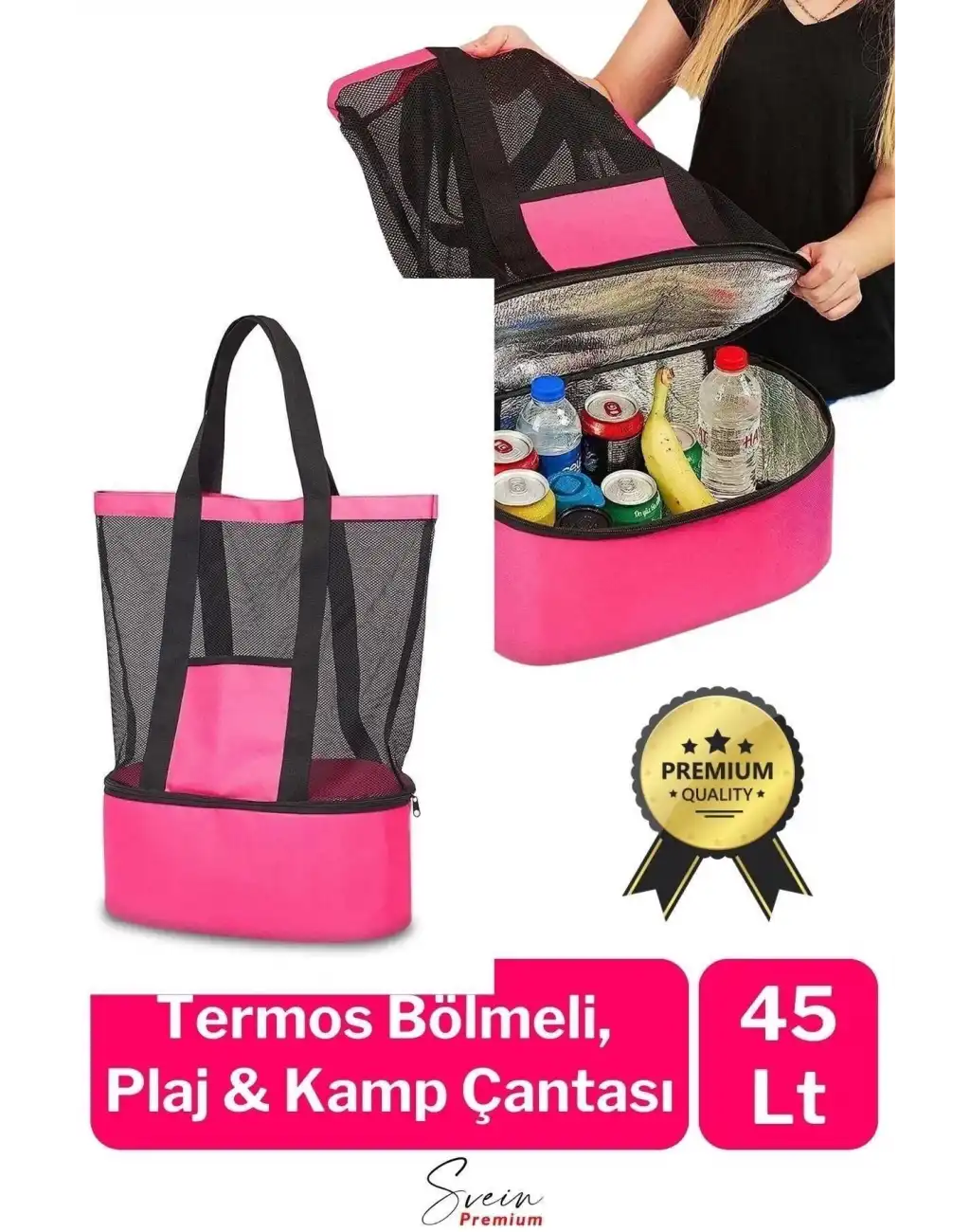 Sıcak Soğuk Tutucu Buzluklu Termos Bölmeli Fileli Omuz Askılı Fermuarlı Şık Plaj Kamp Piknik Çantası