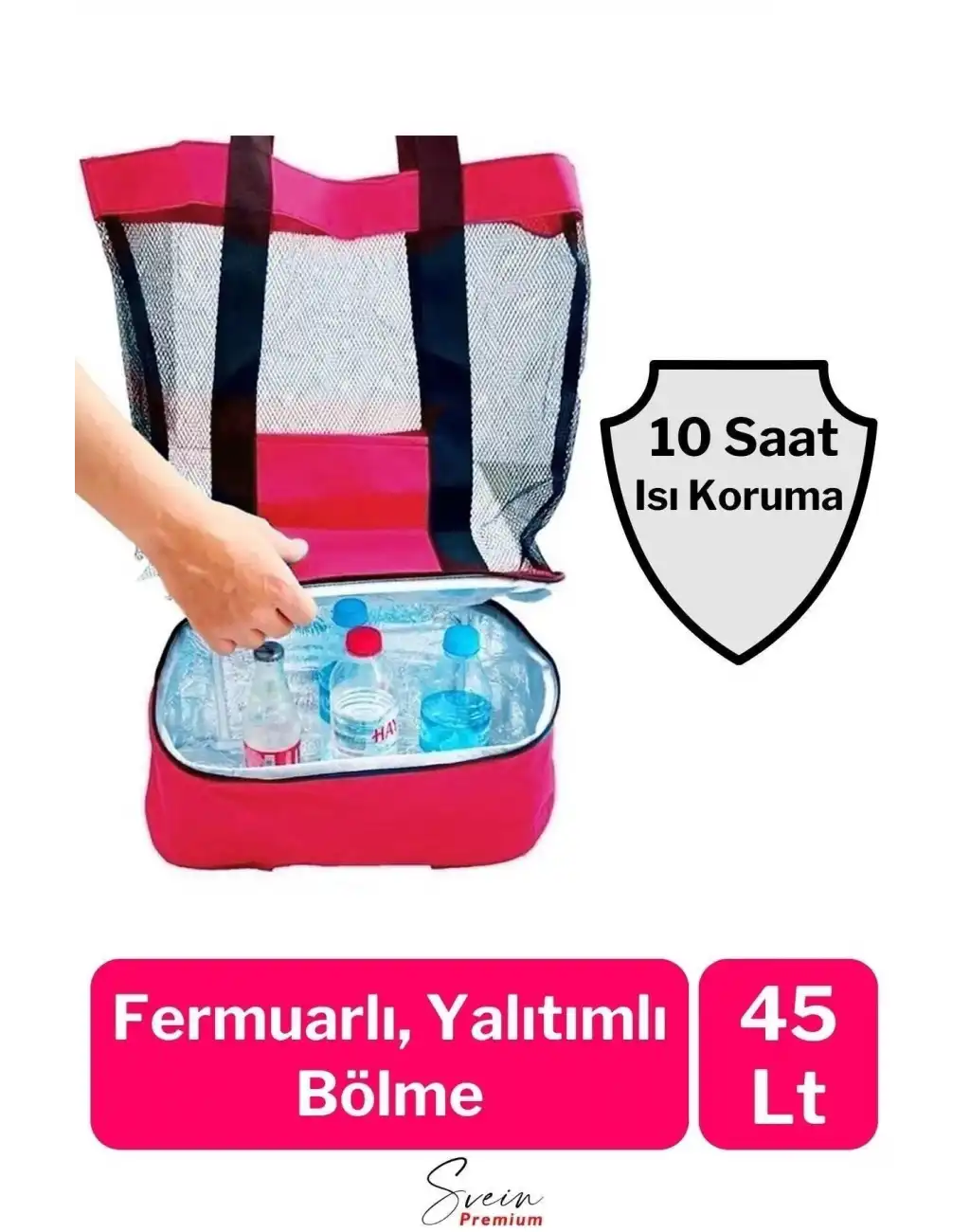 Sıcak Soğuk Tutucu Buzluklu Termos Bölmeli Fileli Omuz Askılı Fermuarlı Şık Plaj Kamp Piknik Çantası