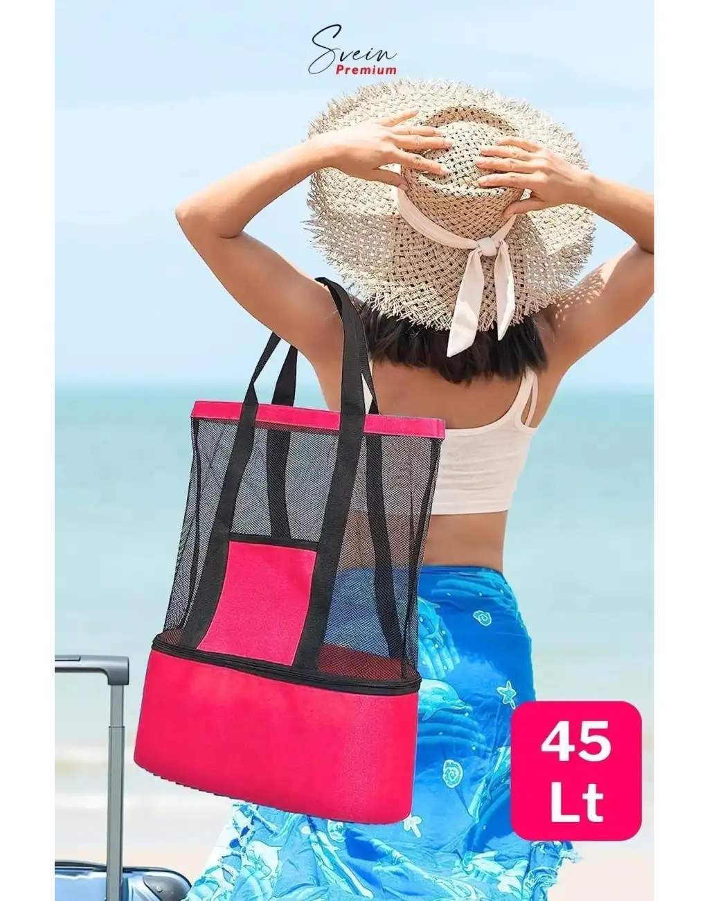 Sıcak Soğuk Tutucu Buzluklu Termos Bölmeli Fileli Omuz Askılı Fermuarlı Şık Plaj Kamp Piknik Çantası