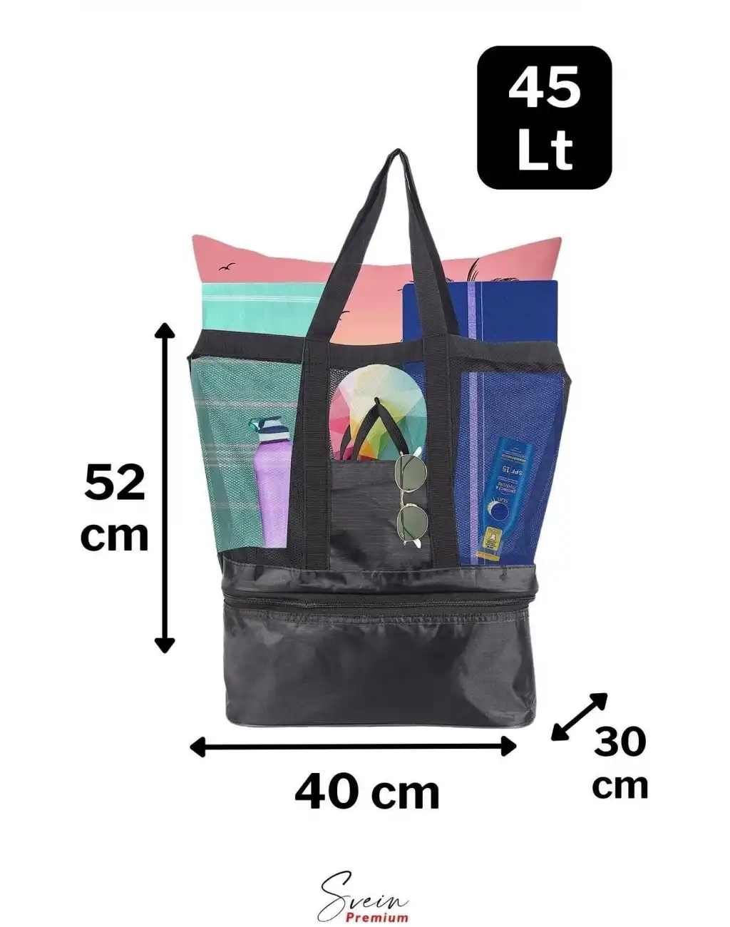 Sıcak Soğuk Tutucu Buzluklu Termos Bölmeli Fileli Omuz Askılı Fermuarlı Şık Plaj Kamp Piknik Çantası