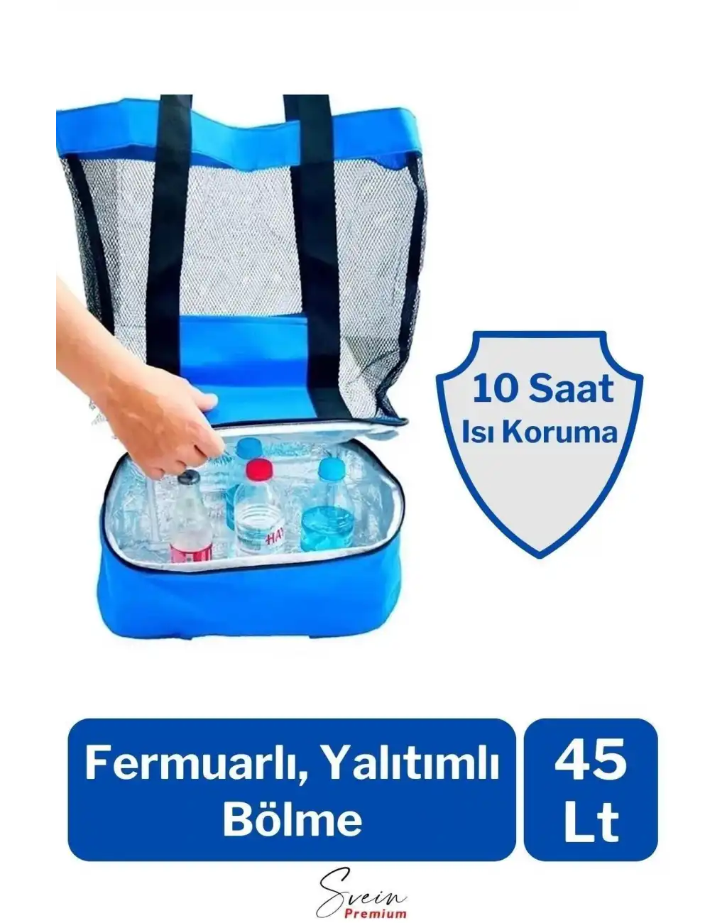 Sıcak Soğuk Tutucu Buzluklu Termos Bölmeli Fileli Omuz Askılı Fermuarlı Şık Plaj Kamp Piknik Çantası