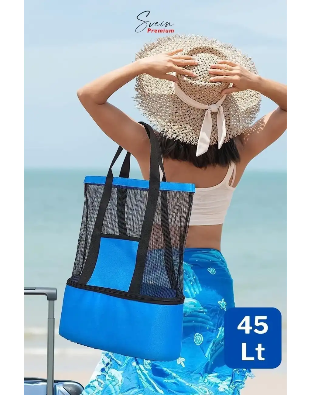 Sıcak Soğuk Tutucu Buzluklu Termos Bölmeli Fileli Omuz Askılı Fermuarlı Şık Plaj Kamp Piknik Çantası