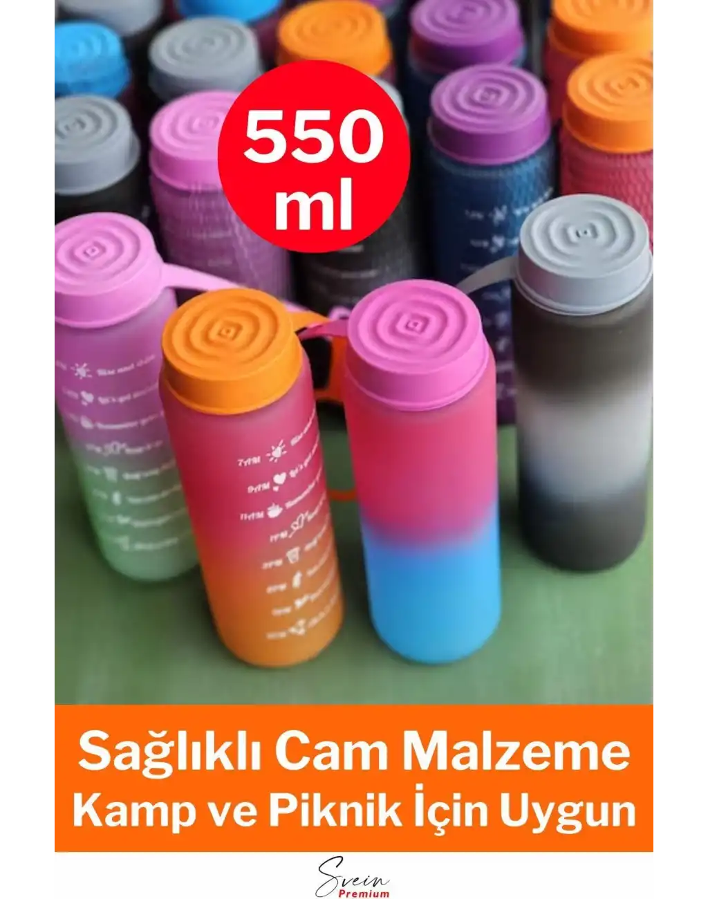 Premium Motivasyon 1. Kalite Sızdırmaz Renkli Yazılı Sporcu Cam Matara Kapaklı Su Şişesi Bpa İçermez