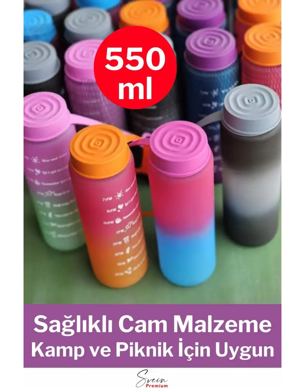Premium Motivasyon 1. Kalite Sızdırmaz Renkli Yazılı Sporcu Cam Matara Kapaklı Su Şişesi Bpa İçermez