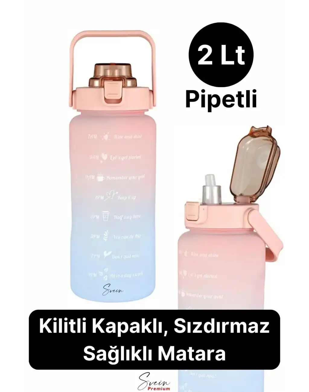 2 Lt Pipetli Motivasyonel Su Matarası Sağlıklı Sızdırmaz Suluk Tritan Spor Salonu Su Şişesi Sticker