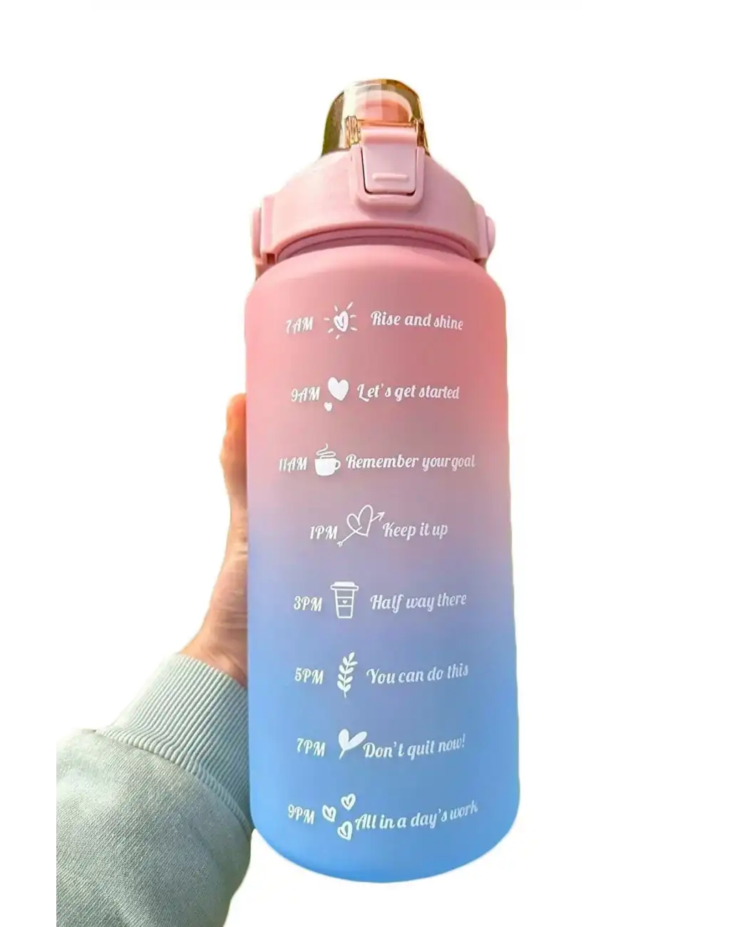 2 Lt Pipetli Motivasyonel Su Matarası Sağlıklı Sızdırmaz Suluk Tritan Spor Salonu Su Şişesi Sticker