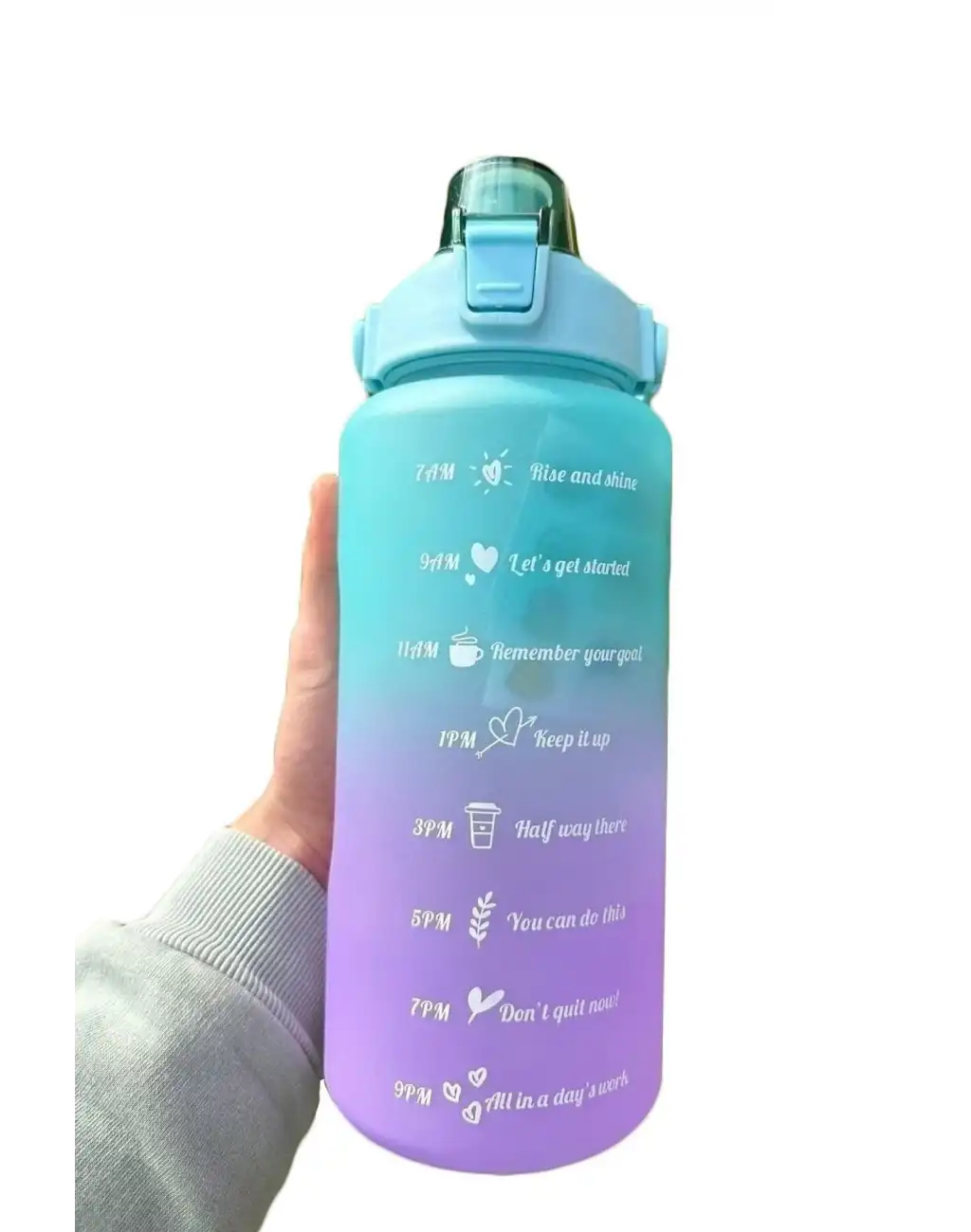 2 Lt Pipetli Motivasyonel Su Matarası Sağlıklı Sızdırmaz Suluk Tritan Spor Salonu Su Şişesi Sticker