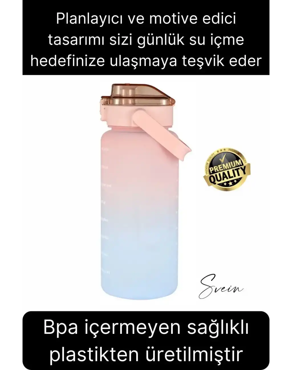 Premium 2 Lt Pipetli Kilitli Sızdırmaz Kapaklı Tutma Saplı Motivasyon Suluk Matara Sporcu Su Şişesi