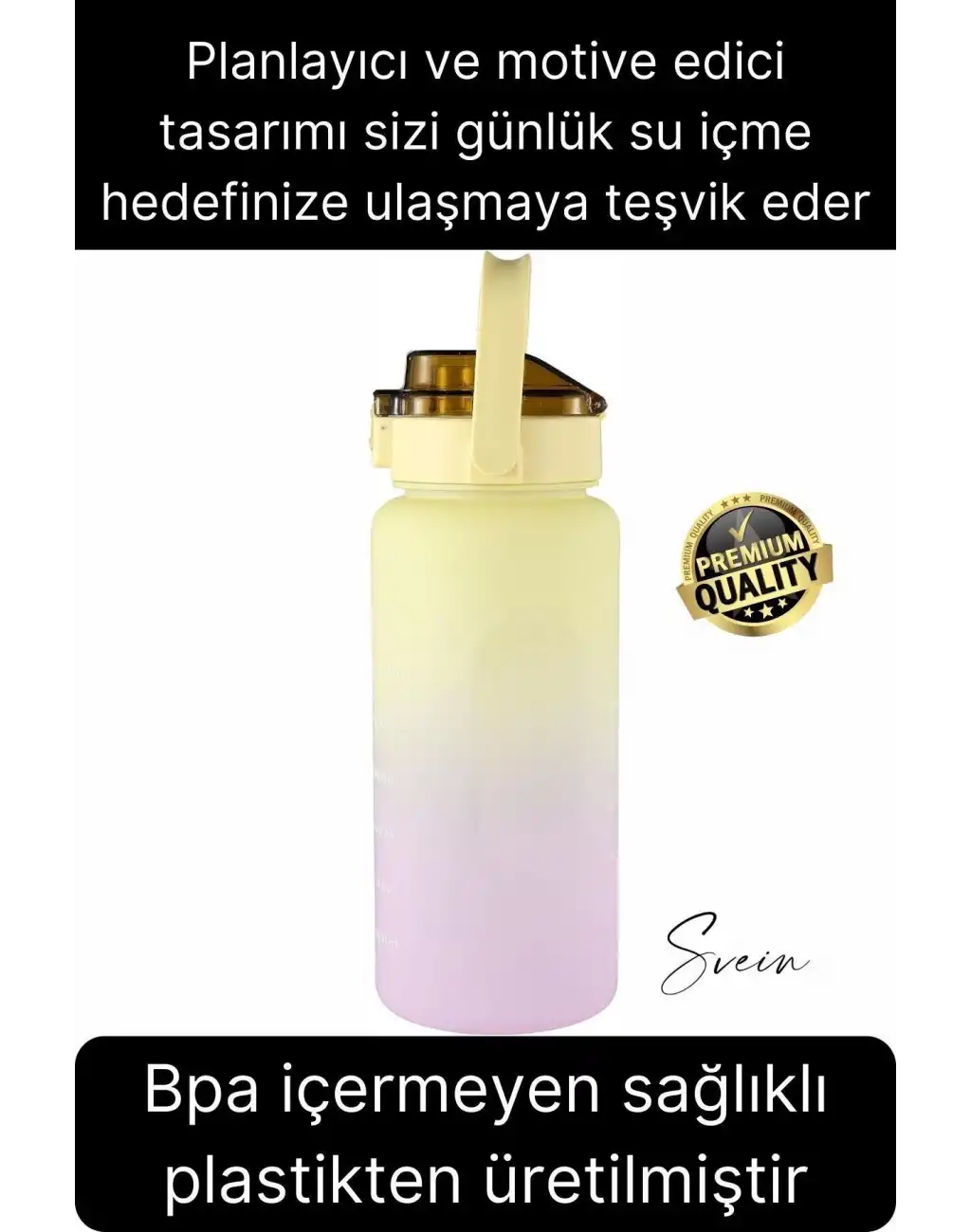 Premium 2 Lt Pipetli Kilitli Sızdırmaz Kapaklı Tutma Saplı Motivasyon Suluk Matara Sporcu Su Şişesi