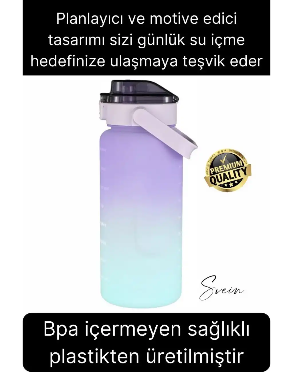 Premium 2 Lt Pipetli Kilitli Sızdırmaz Kapaklı Tutma Saplı Motivasyon Suluk Matara Sporcu Su Şişesi