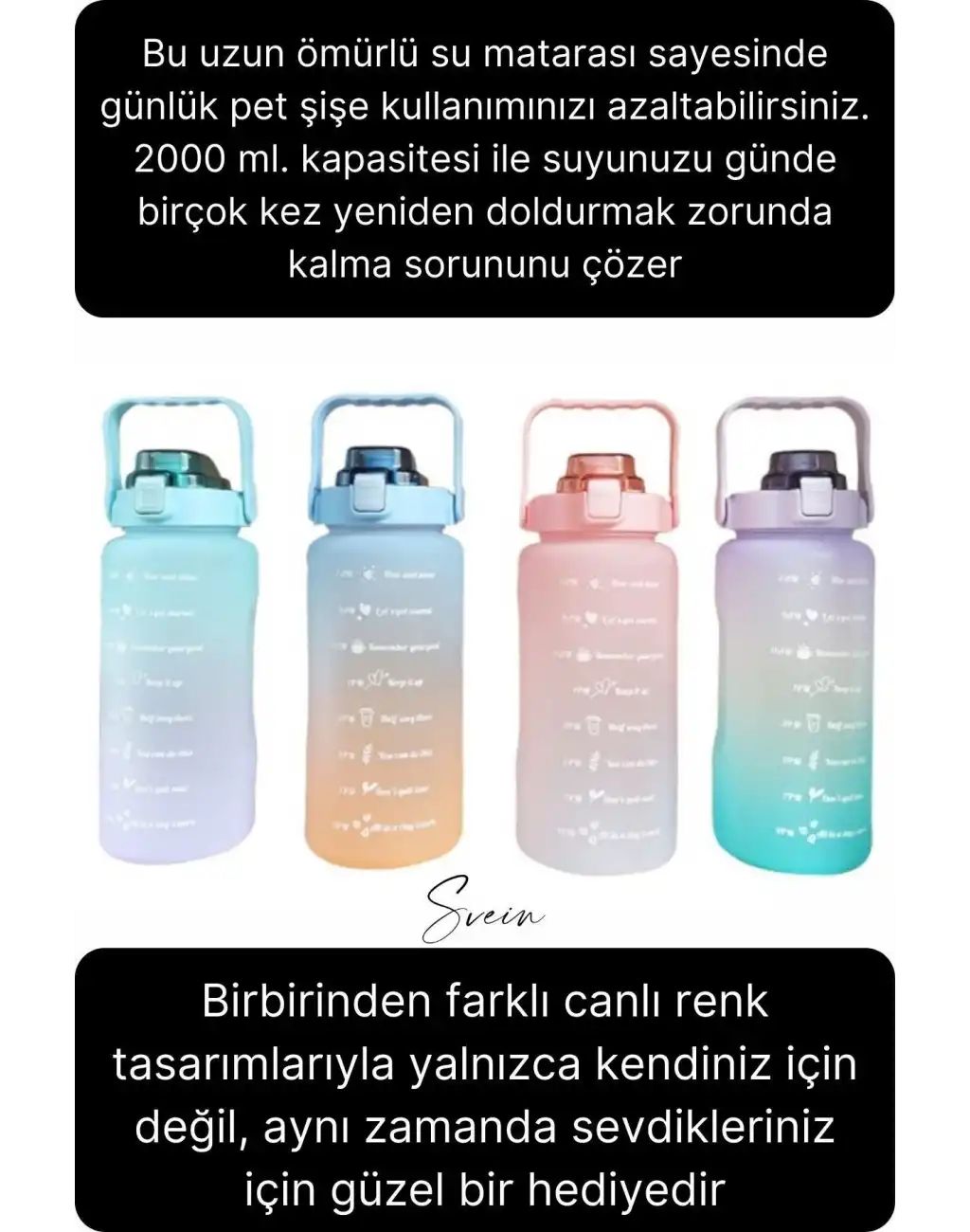 Premium 2 Lt Pipetli Kilitli Sızdırmaz Kapaklı Tutma Saplı Motivasyon Suluk Matara Sporcu Su Şişesi