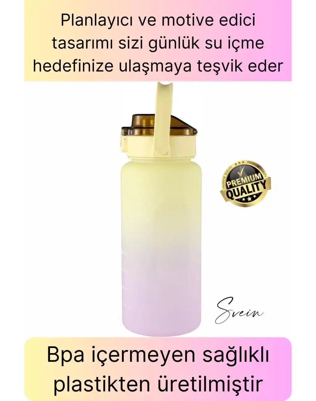 Premium 2 Lt Pipetli Kilitli Sızdırmaz Kapaklı Tutma Saplı Motivasyon Suluk Matara Sporcu Su Şişesi