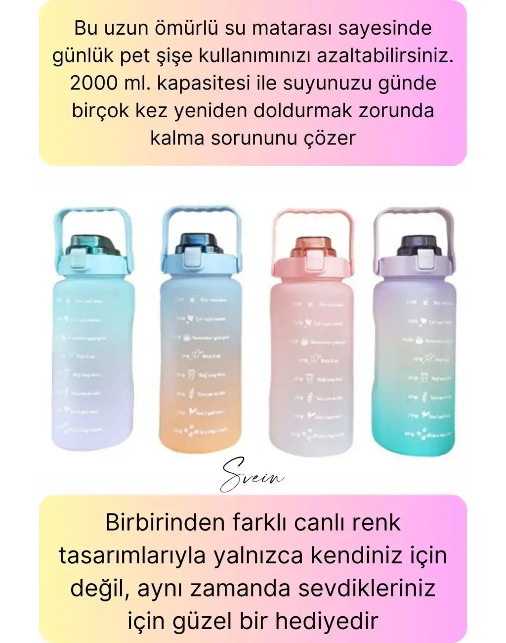 Premium 2 Lt Pipetli Kilitli Sızdırmaz Kapaklı Tutma Saplı Motivasyon Suluk Matara Sporcu Su Şişesi