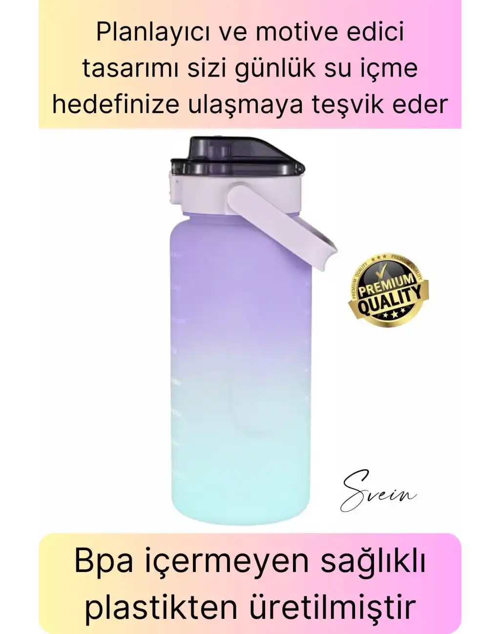 Premium 2 Lt Pipetli Kilitli Sızdırmaz Kapaklı Tutma Saplı Motivasyon Suluk Matara Sporcu Su Şişesi