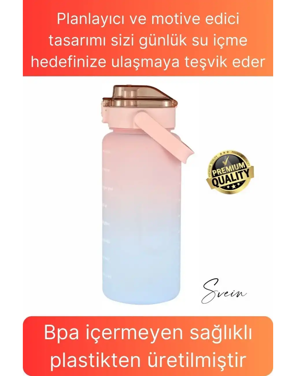 Premium 2 Lt Pipetli Kilitli Sızdırmaz Kapaklı Tutma Saplı Motivasyon Suluk Matara Sporcu Su Şişesi
