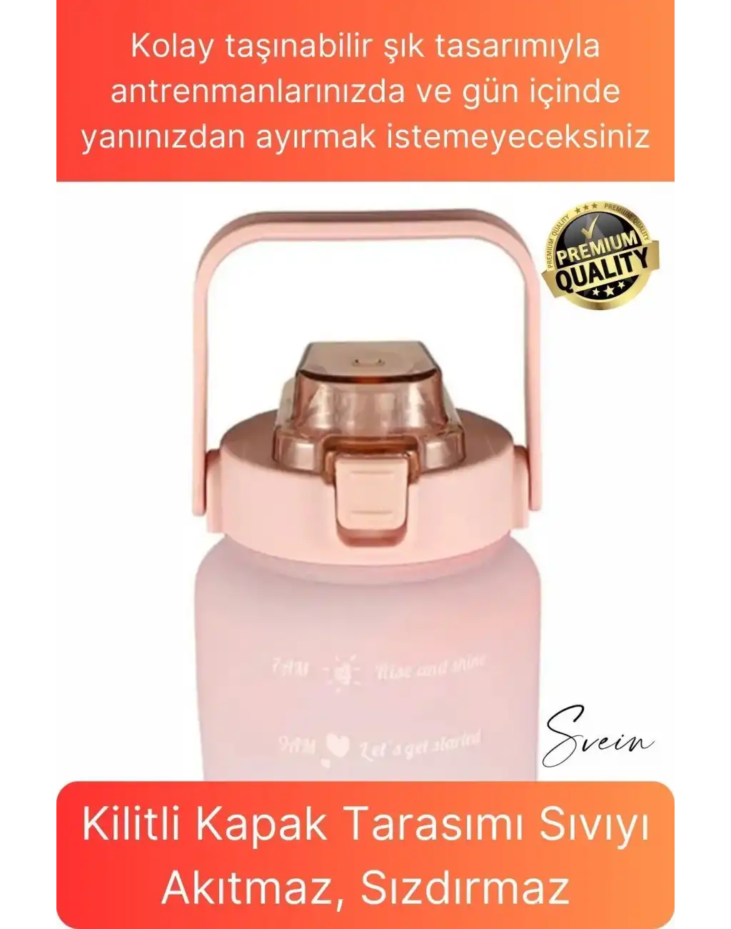 Premium 2 Lt Pipetli Kilitli Sızdırmaz Kapaklı Tutma Saplı Motivasyon Suluk Matara Sporcu Su Şişesi