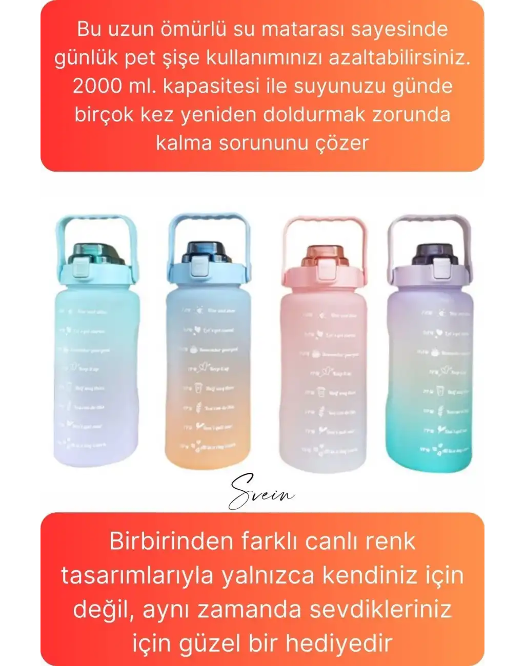 Premium 2 Lt Pipetli Kilitli Sızdırmaz Kapaklı Tutma Saplı Motivasyon Suluk Matara Sporcu Su Şişesi