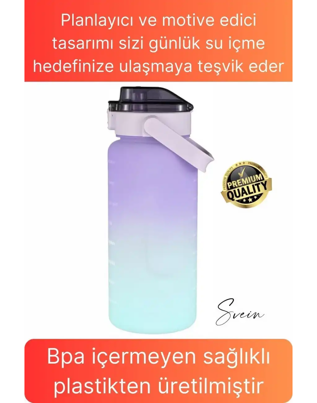 Premium 2 Lt Pipetli Kilitli Sızdırmaz Kapaklı Tutma Saplı Motivasyon Suluk Matara Sporcu Su Şişesi