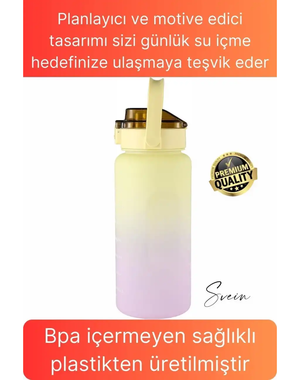 Premium 2 Lt Pipetli Kilitli Sızdırmaz Kapaklı Tutma Saplı Motivasyon Suluk Matara Sporcu Su Şişesi