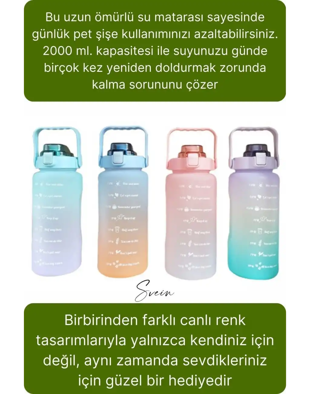 Premium 2 Lt Pipetli Kilitli Sızdırmaz Kapaklı Kamp Sağlıklı Motivasyon Suluk Matara Spor Su Şişesi