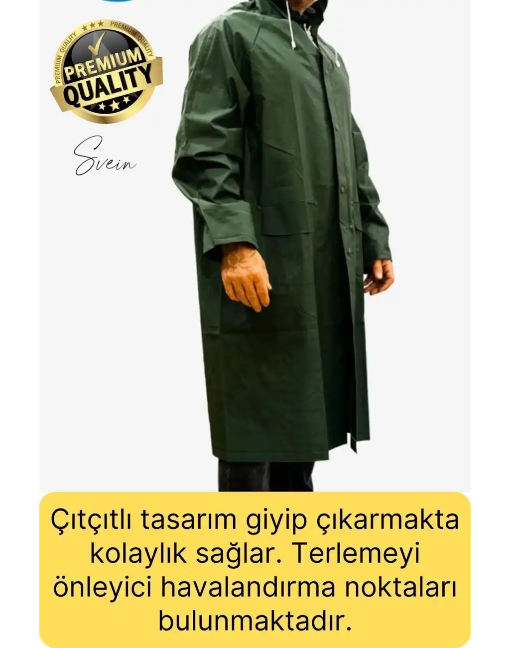 Premium Yeşil Xxl 150 gr Kapüşonlu Cepli Yağmurluk Su Rüzgar Soğuk Geçirmez Unisex Çıtçıtlı Pardösü