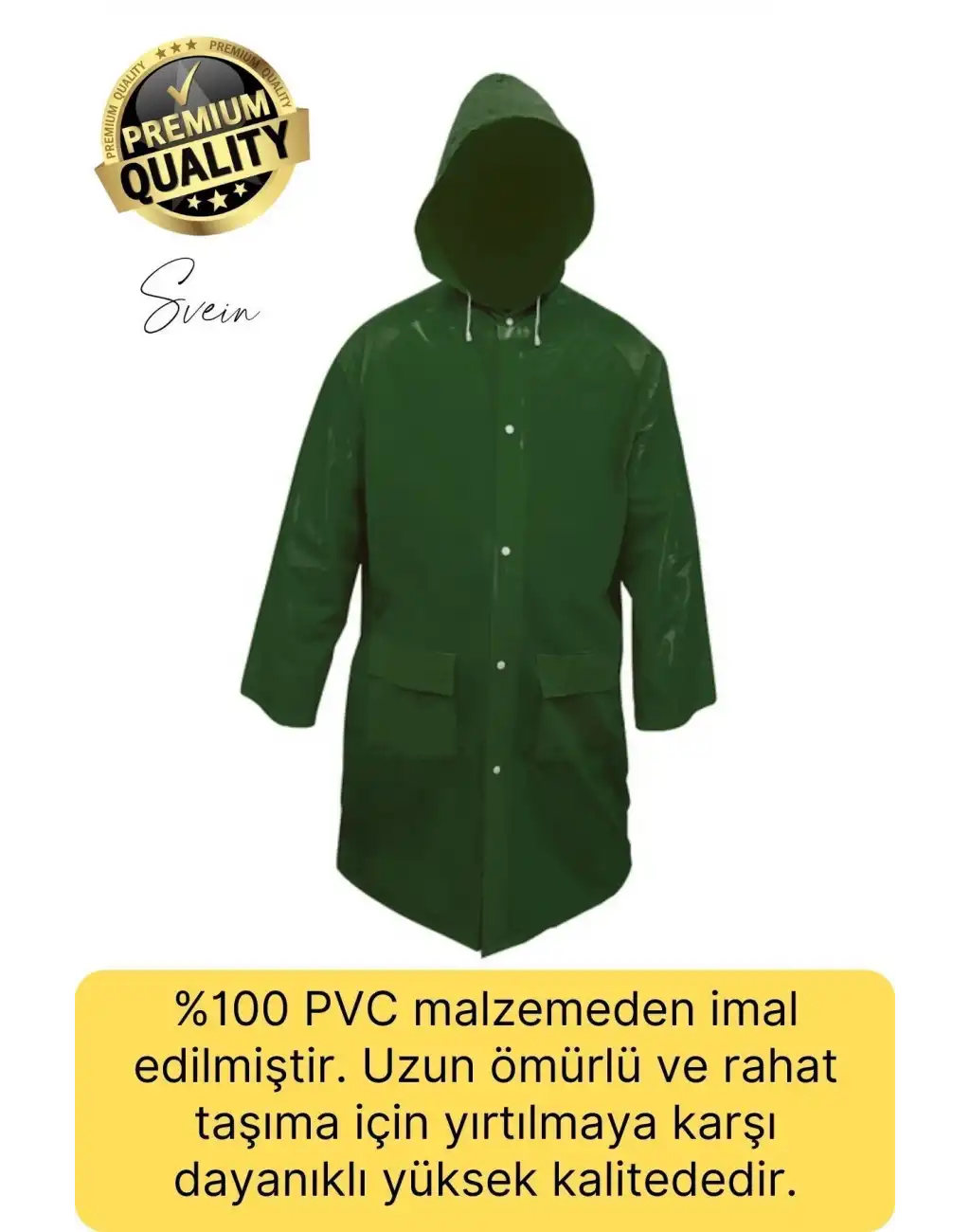 Premium Yeşil Xxl 150 gr Kapüşonlu Cepli Yağmurluk Su Rüzgar Soğuk Geçirmez Unisex Çıtçıtlı Pardösü